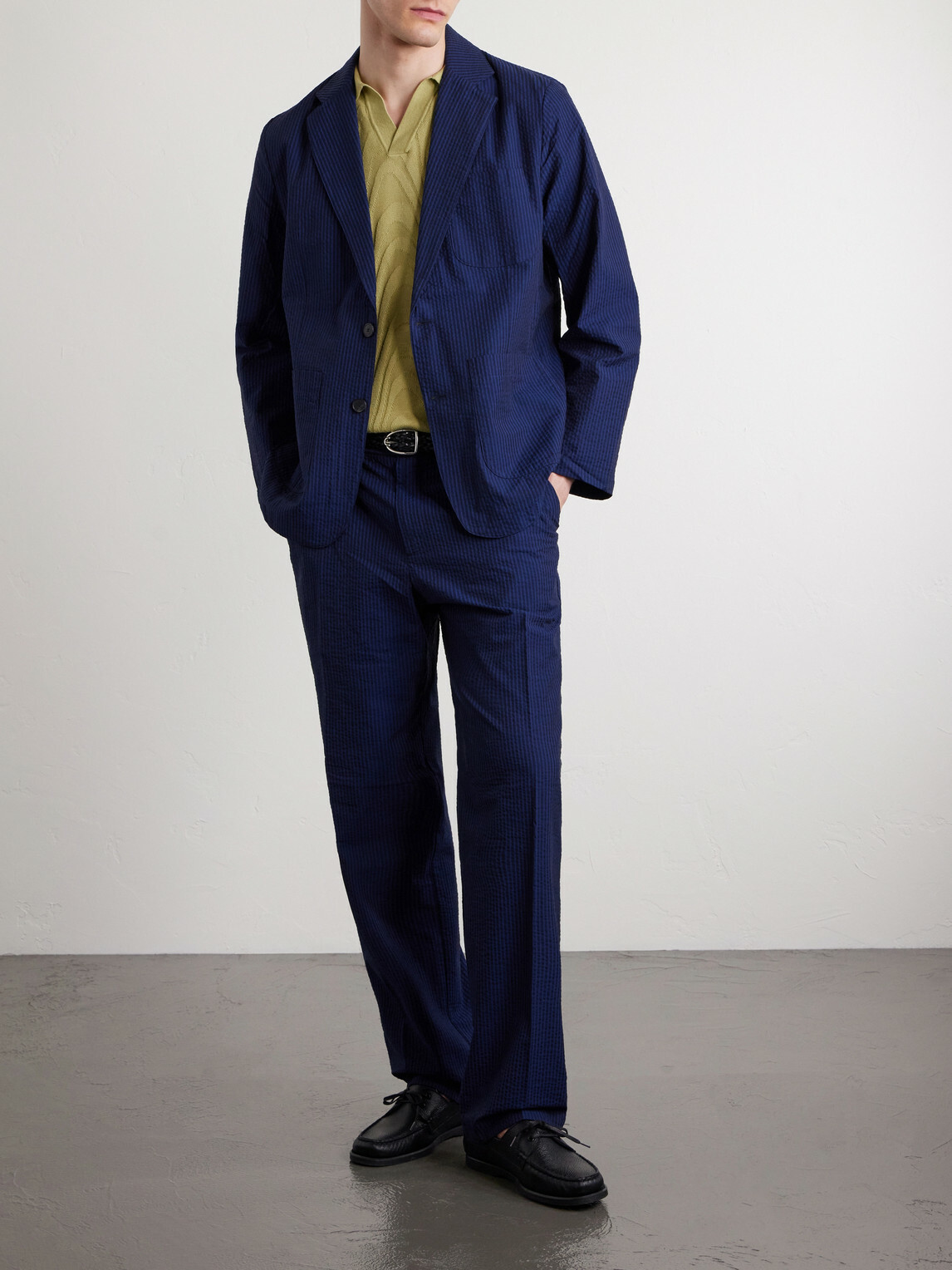 Portuguese Flannel - Atlantico Straight-Leg Organic Cotton-Seersucker Trousers - Blue