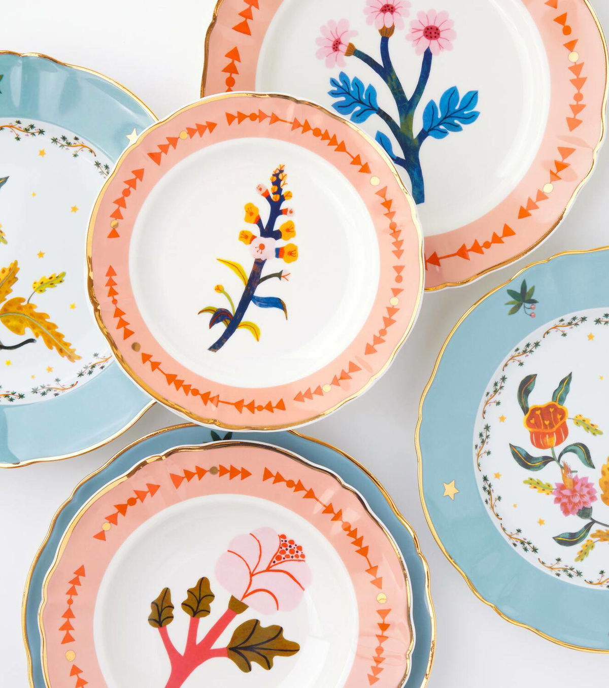 Bitossi Botanica Rosa set of 4 porcelain soup plates