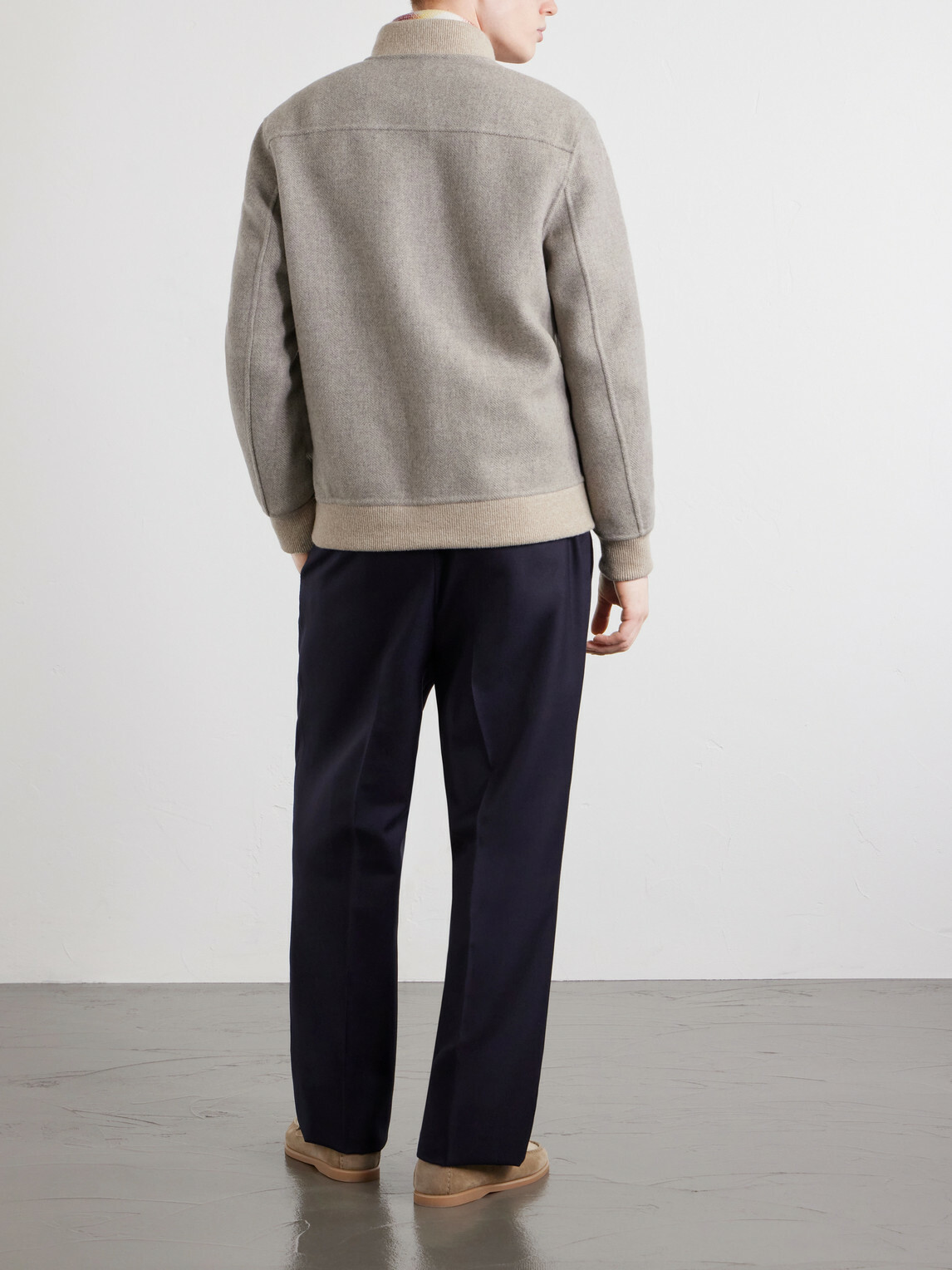 Eleventy - Wool and Cashmere-Blend Herringbone Bomber Jacket - Neutrals