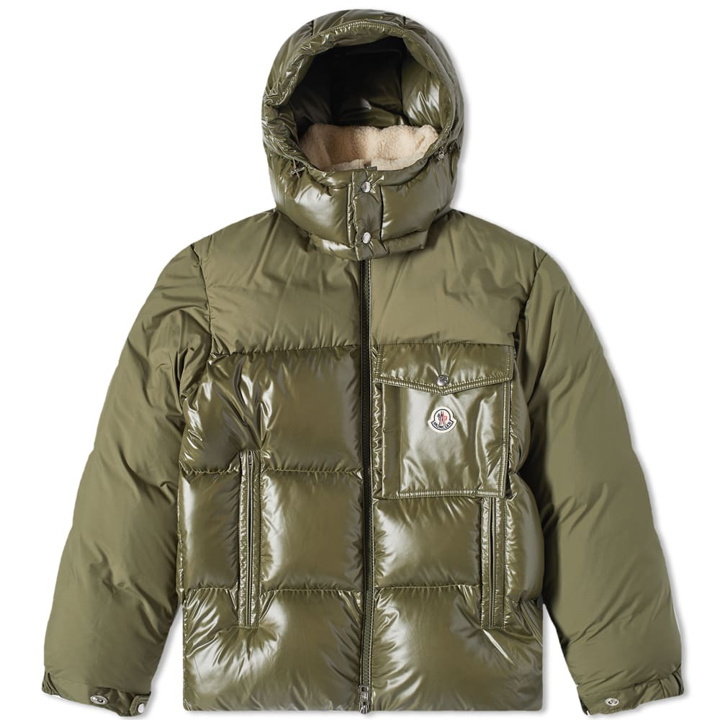 Photo: Moncler Men's Bayuda Shearling Collar Down Jacket in Green