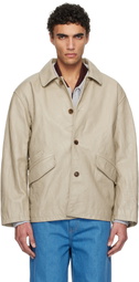 RECTO Beige Vintage Washing Leather Chore Jacket