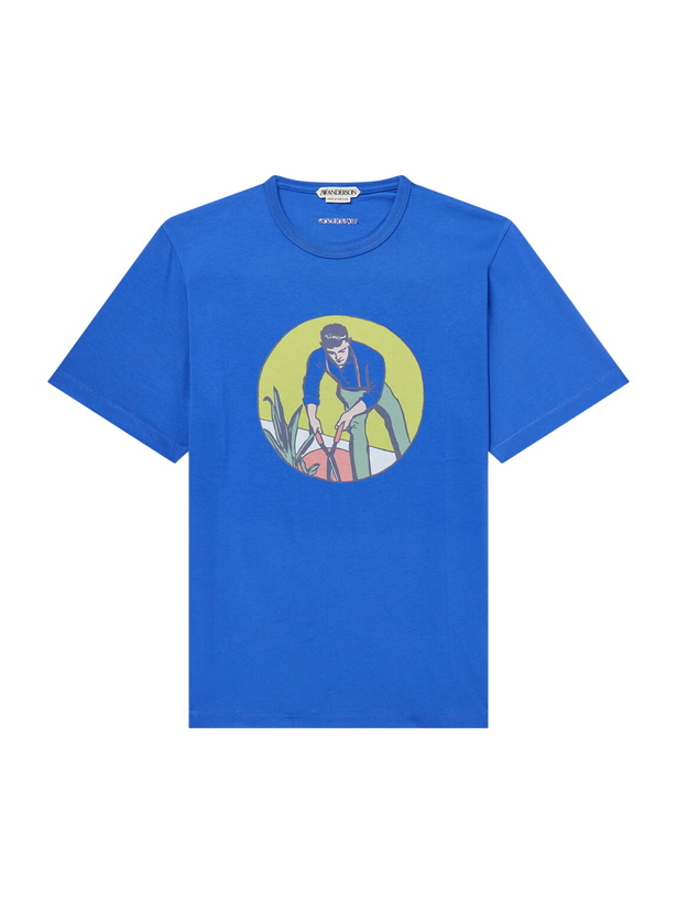 Photo: JW Anderson - Gardener Logo-Embroidered Printed Cotton-Jersey T-Shirt - Blue