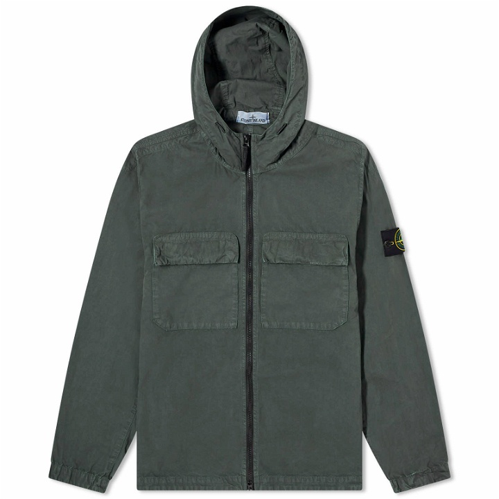 Photo: Stone Island Men's Brushed Cotton Canvas Hooded Overshirt in Musk