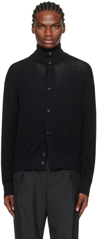 Photo: LEMAIRE Black Convertible Collar Cardigan