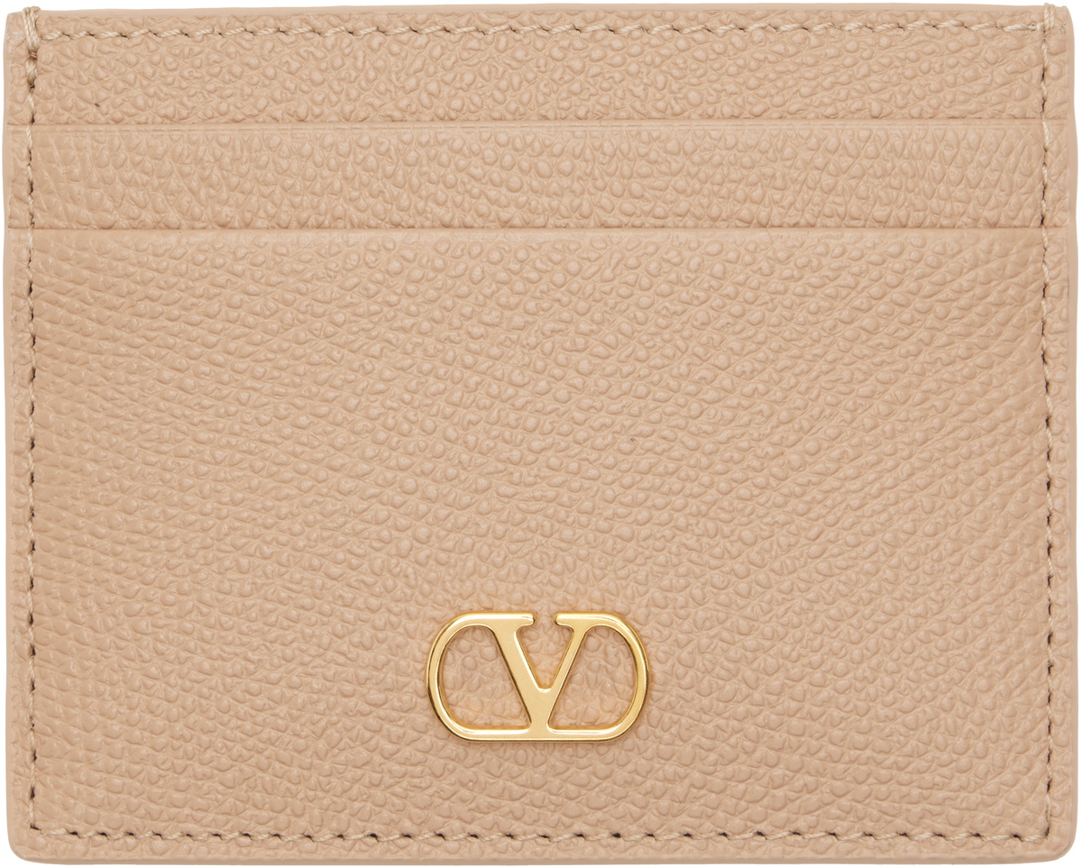 Valentino Garavani Pink VLogo Signature Grainy Calfskin Card Holder