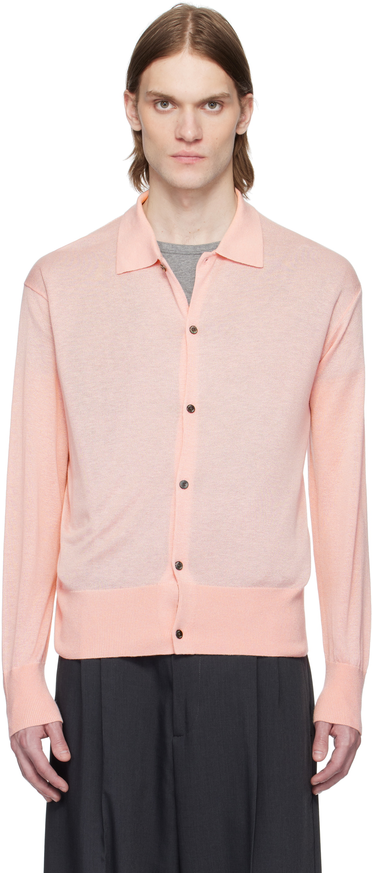 YOKE Blue Silk Kid Mohair Wool Buttoned Cardigan YOKE