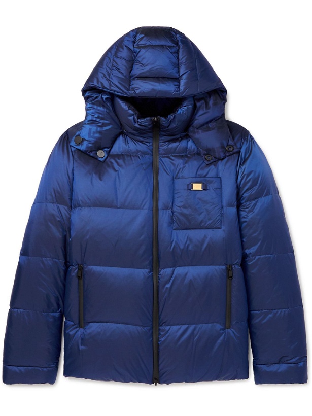 Photo: Fendi - Quilted Logo-Jacquard Shell Hooded Down Jacket - Blue