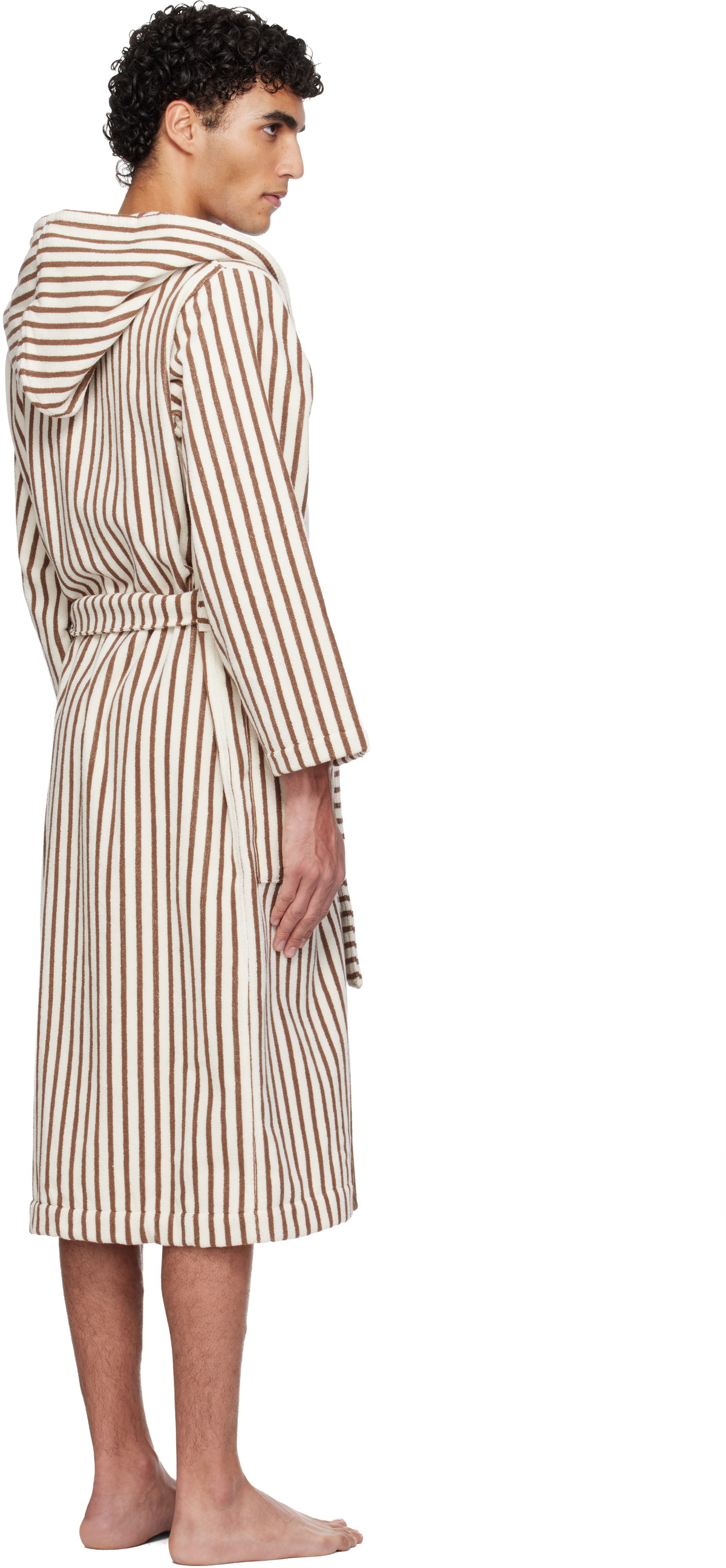 Tekla Off-White & Brown Terry Hooded Bathrobe