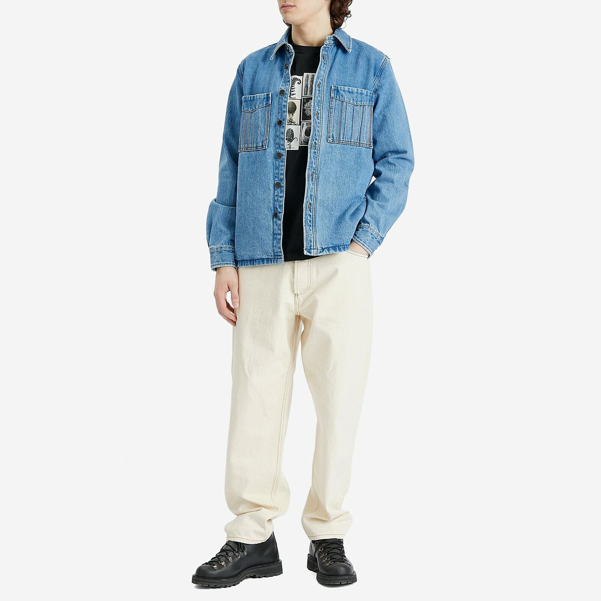 Paul Smith Men's Stripe Embroidered Denim Shirt Jacket in Blue