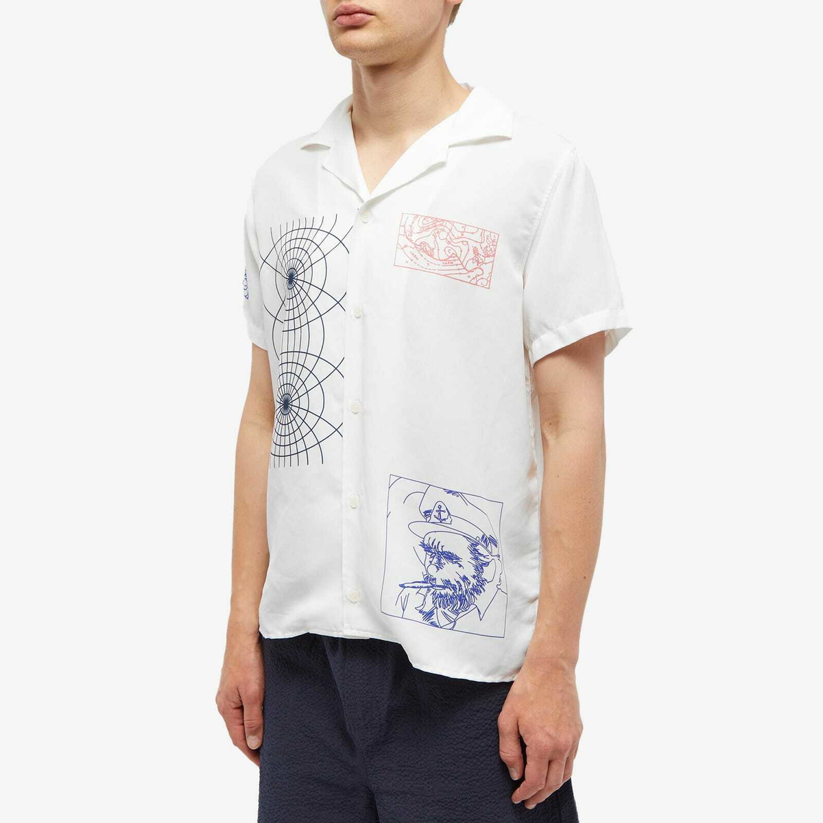 Reception Men's Cruise Short Sleeve Bowling Shirt in Crepe White
