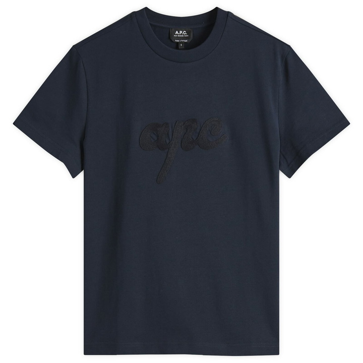 Photo: A.P.C. Women's Lenny Logo T-Shirt in Dark Navy