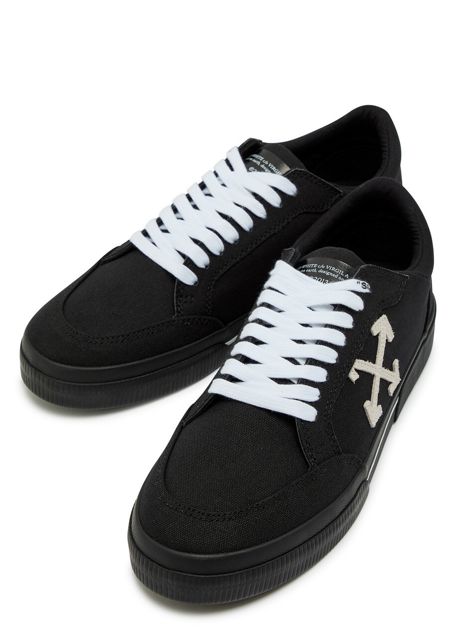 Off-white Vulc Logo-appliquéd Canvas Sneakers Black And White