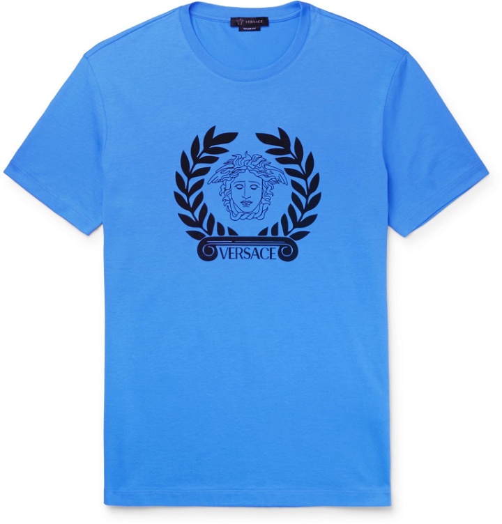 Photo: Versace - Printed Cotton-Jersey T-Shirt - Blue