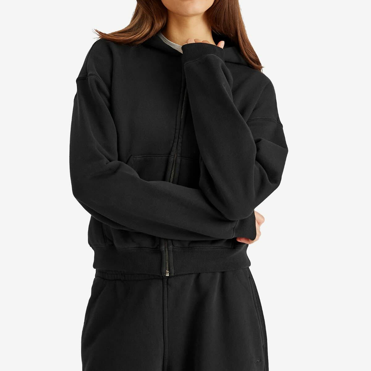 SKIMS Women's Vintage Fleece Zip-Up Hoodie in Washed Onyx SKIMS