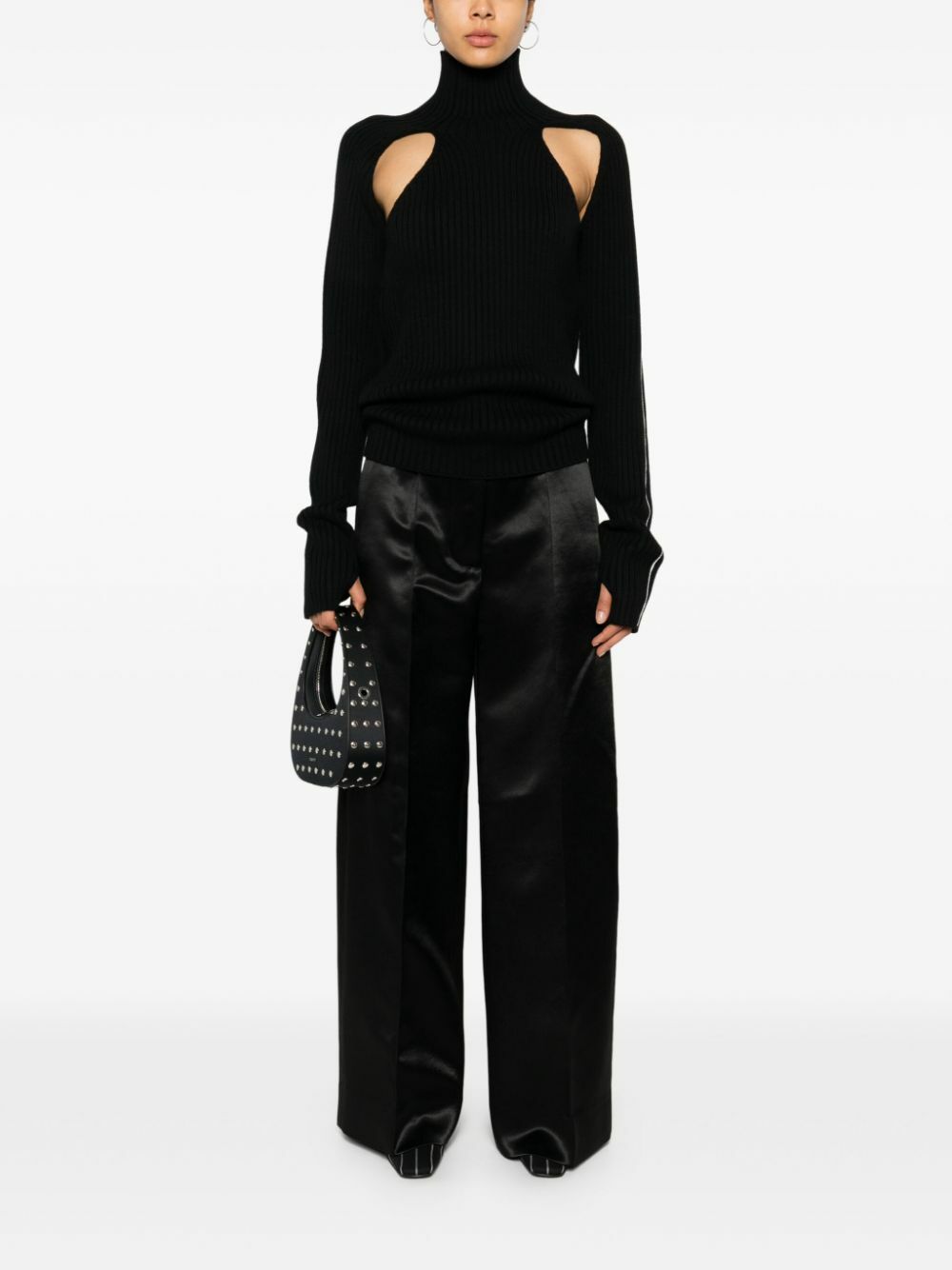 Peter Do Black Wide-Leg Satin Trousers