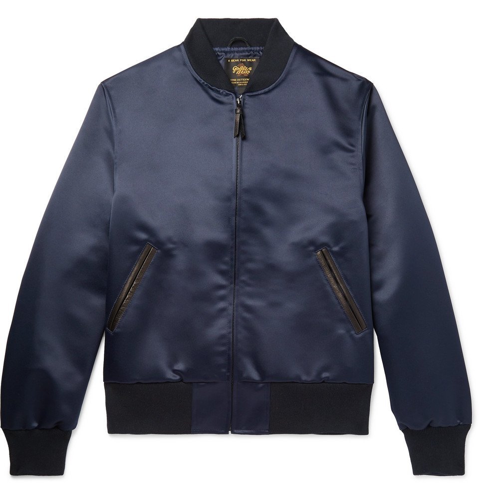 Sukajan Leather-Trimmed Satin Bomber Jacket