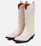 Ganni - Embroidered leather cowboy boots