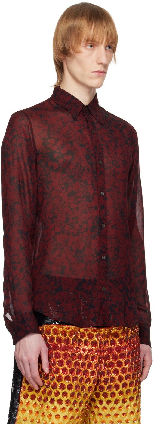 Dries Van Noten Burgundy Floral Shirt Dries Van Noten