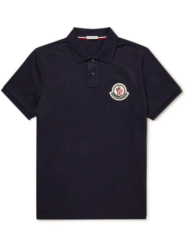 Photo: Moncler - Slim-Fit Logo-Appliquéd Cotton-Piqué Polo Shirt - Blue