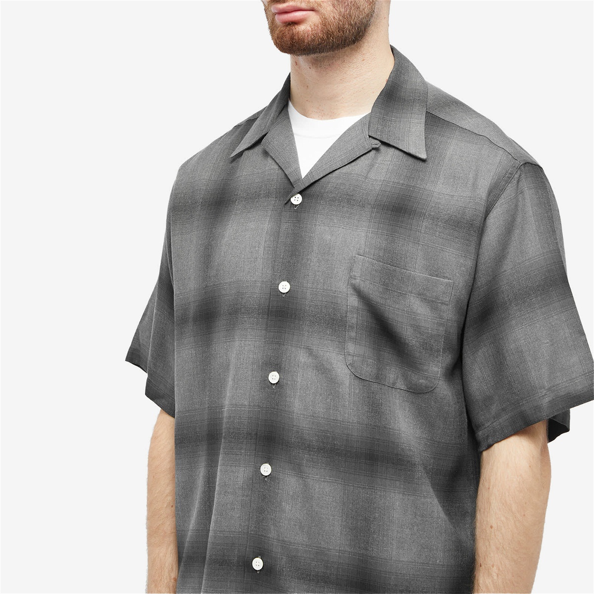 Wacko Maria Men's Short Sleeve Type 2 Ombre Check Open Collar Shir in  Gray/Black