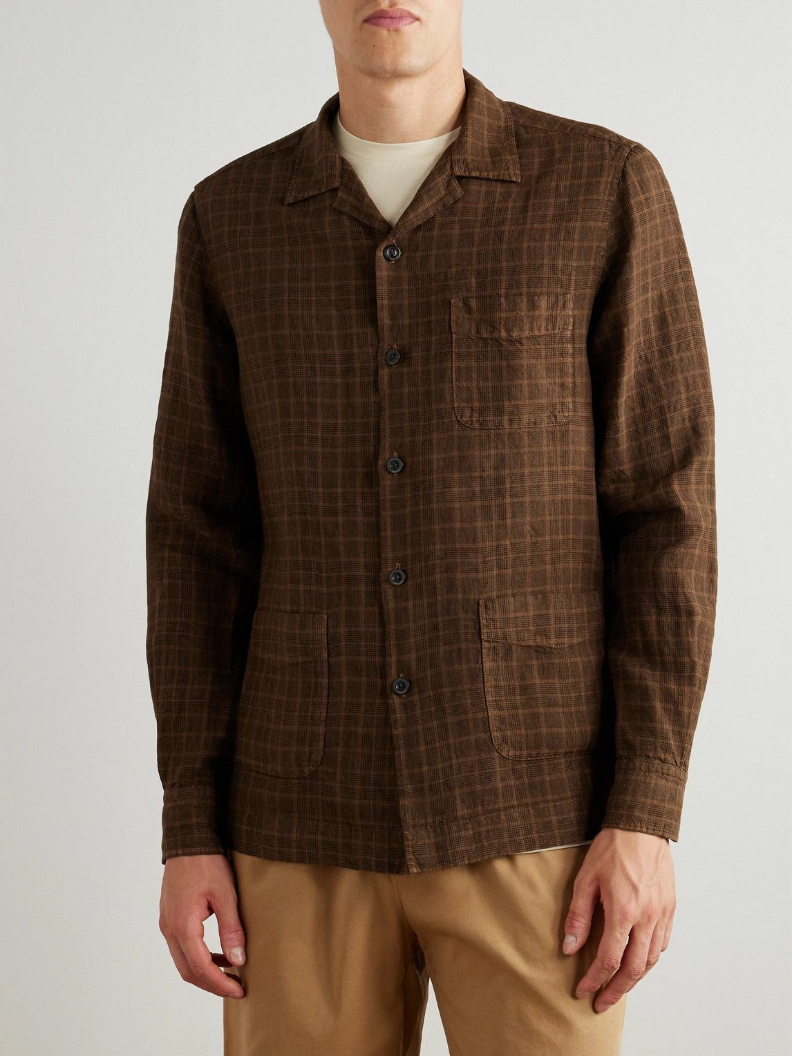 Boglioli - Camp-Collar Checked Linen Overshirt - Brown