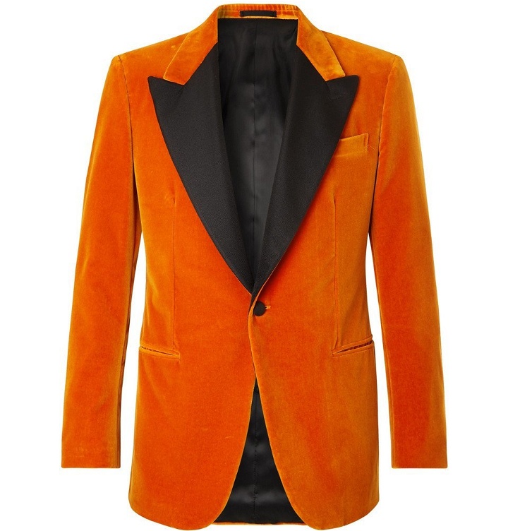 Photo: Kingsman - Orange Eggsy's Slim-Fit Faille-Trimmed Cotton-Velvet Tuxedo Jacket - Orange