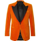 Kingsman - Orange Eggsy's Slim-Fit Faille-Trimmed Cotton-Velvet Tuxedo Jacket - Orange