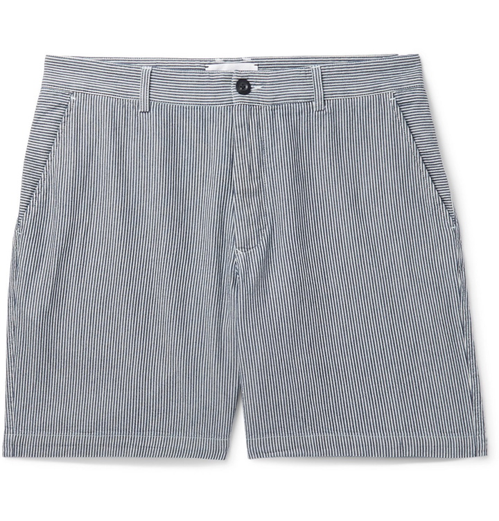 Photo: Mr P. - Striped Cotton-Twill Shorts - Blue