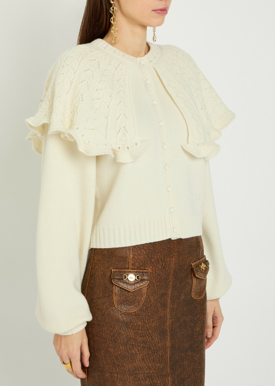Chloe Collar-detail Wool and Cashmere-blend Cardigan Off White