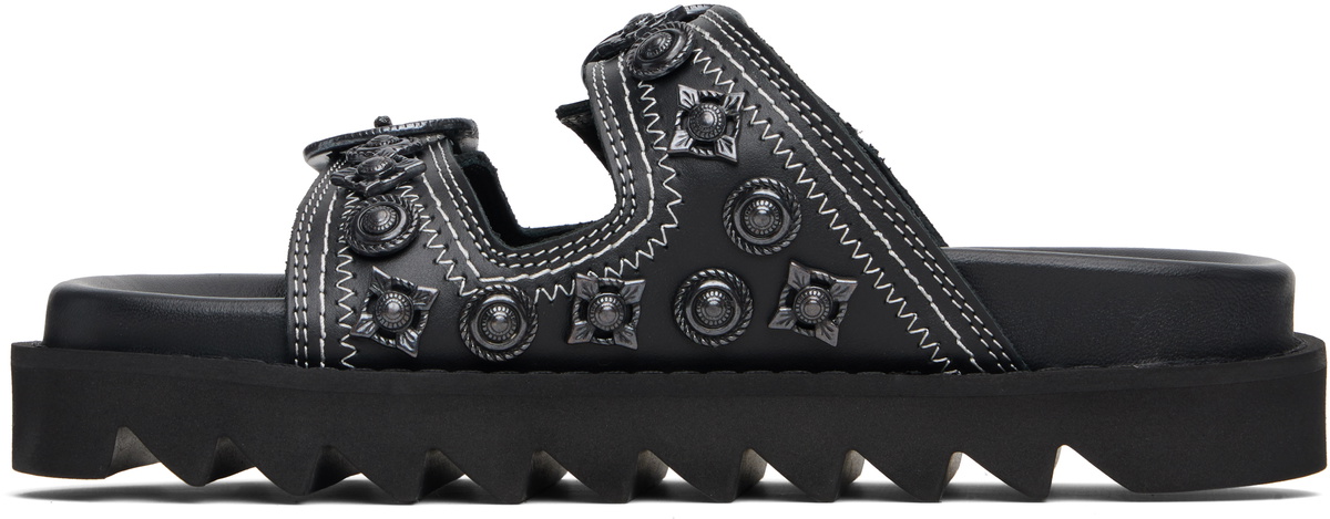 Toga Pulla Black Contrast Stitch Leather Sandals