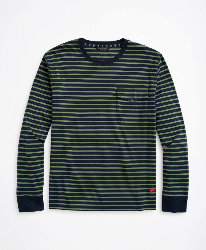 Photo: Brooks Brothers Men's Cotton Striped Long-Sleeve T-Shirt | Navy/Olive