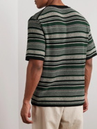 Mr P. - Striped Crochet-Knit Cotton T-Shirt - Green
