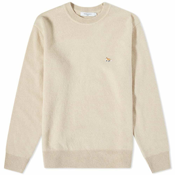 Photo: Maison Kitsuné Men's Baby Fox Patch Cosy Crew Knit in Beige