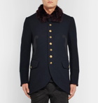 TAKAHIROMIYASHITA TheSoloist. - Slim-Fit Shearling and Leather-Trimmed Cotton-Twill Coat - Midnight blue