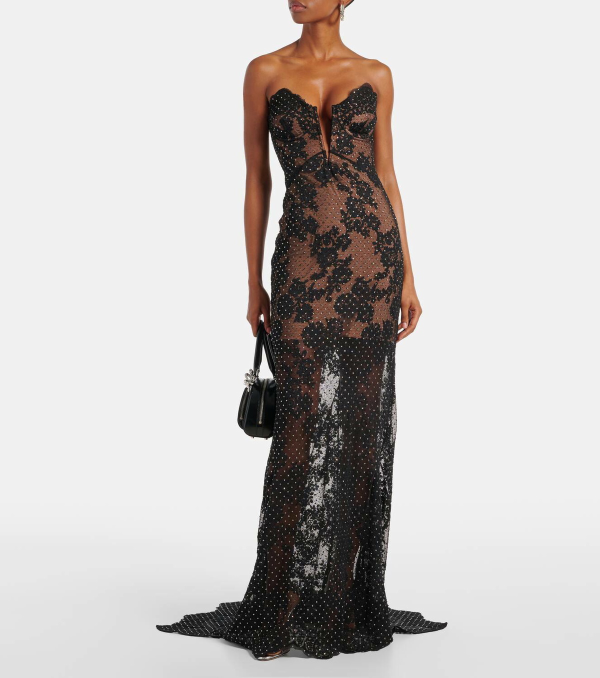 knee length dresses for ladies Straps Black Sheer Lace Corset Maxi Dress – FancyVestido main image 0
