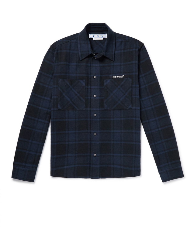 Photo: Off-White - Logo-Embroidered Checked Cotton-Flannel Shirt - Blue