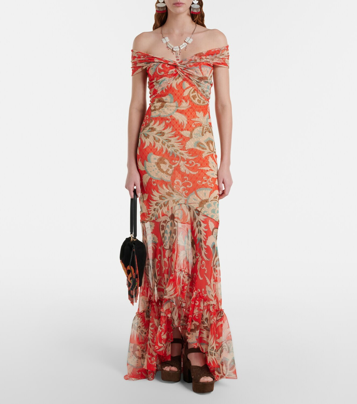 Etro Kalispera Small beaded suede shoulder bag