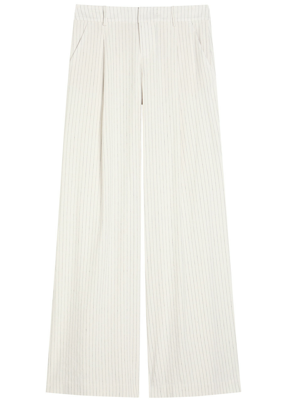 Alice + Olivia Eric Pinstriped Linen-blend Trousers Black And White