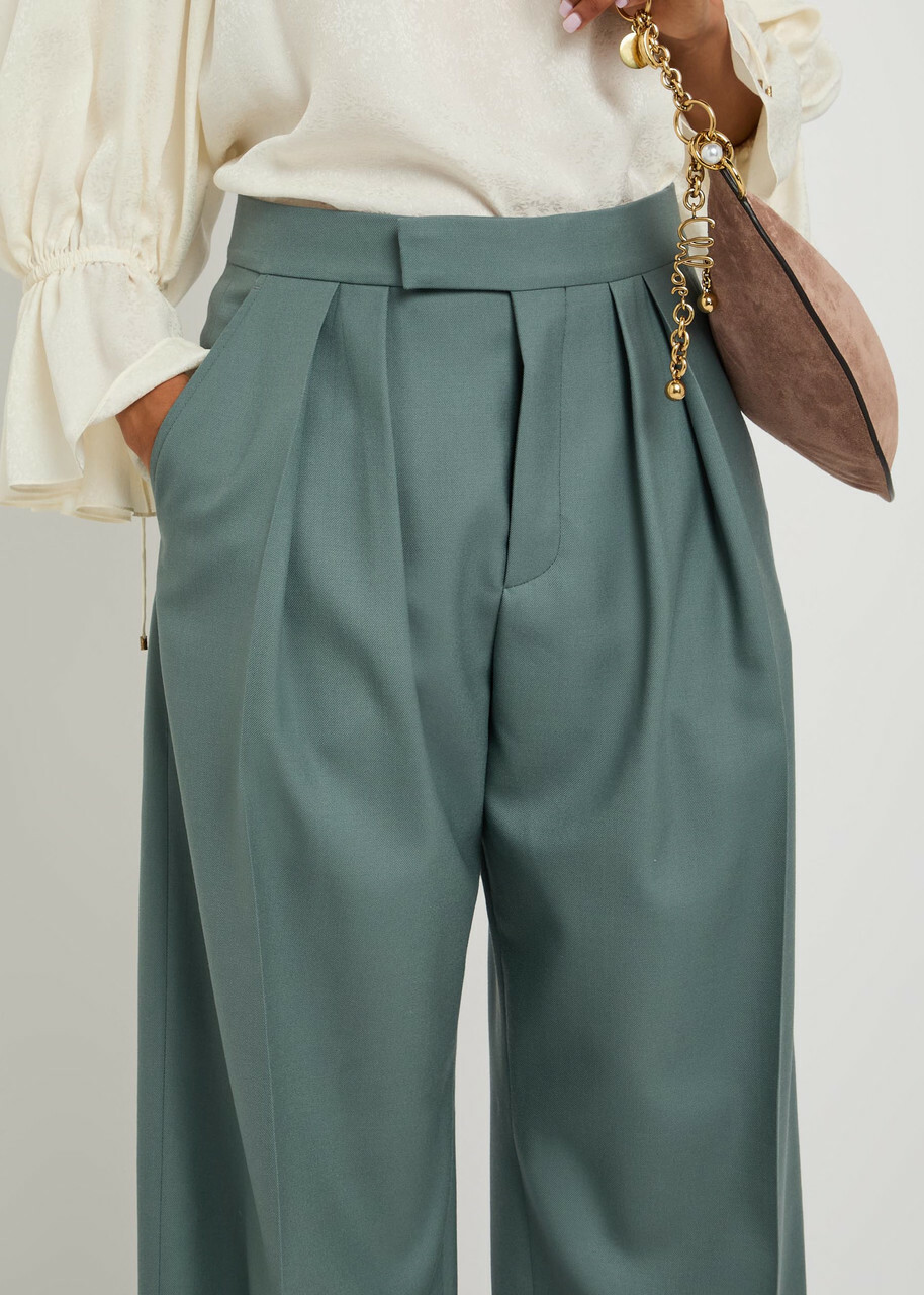 Chloe Pleated Straight-leg Wool Trousers Grey