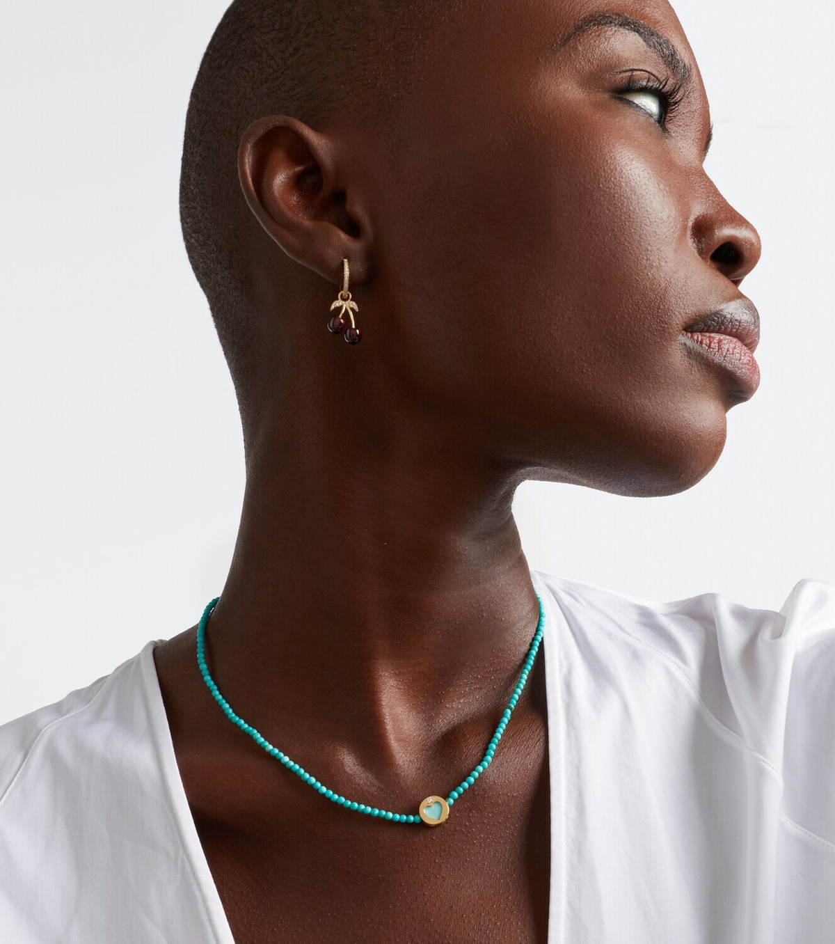 Sydney Evan Icon Heart 14kt gold beaded necklace with turquoise and diamond