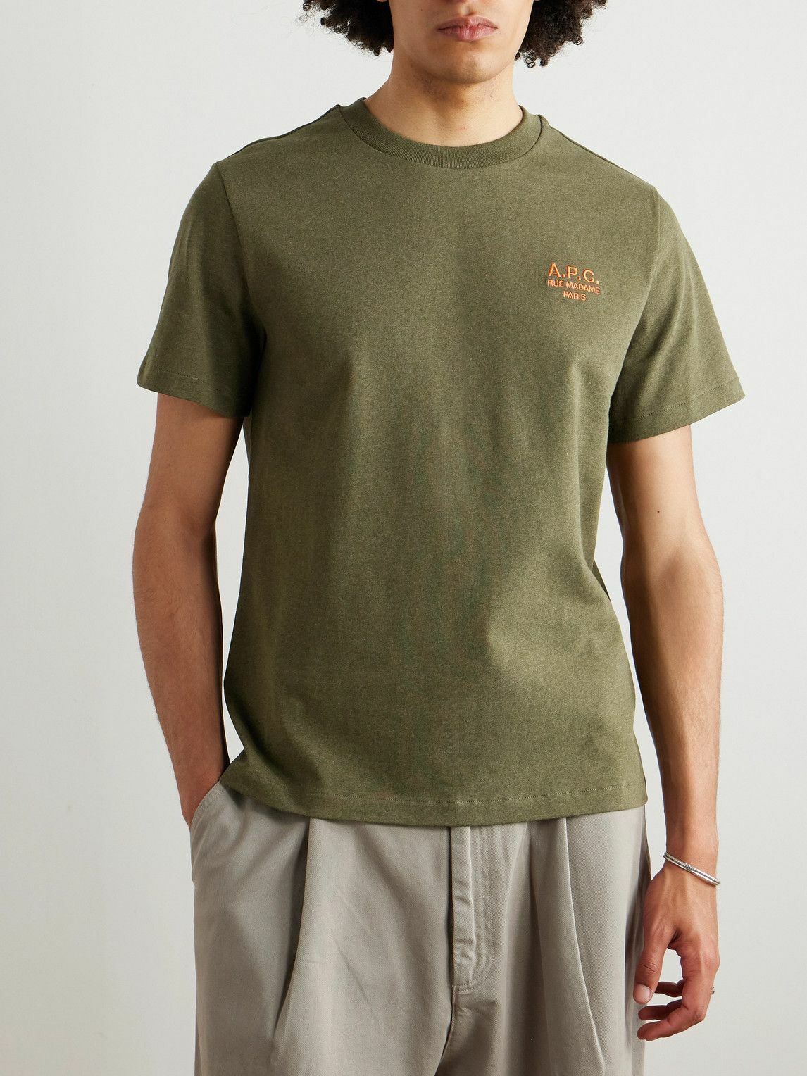 A.P.C. - Logo-Embroidered Cotton-Jersey T-Shirt - Green A.P.C.