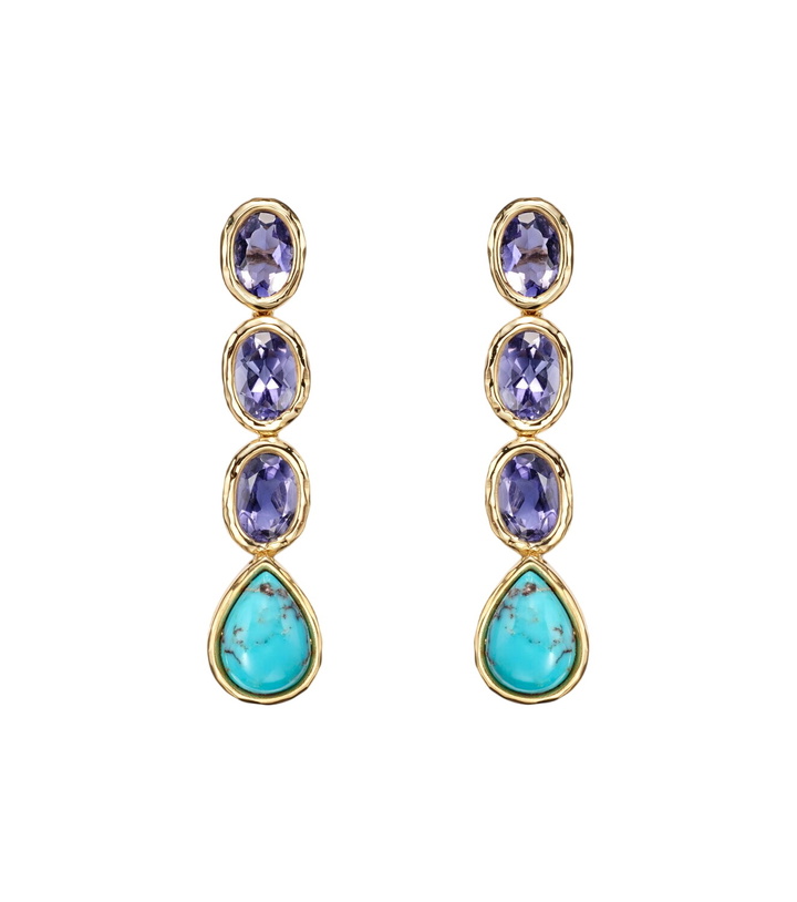 Photo: Octavia Elizabeth 18kt gold drop earrings with iolite and turquoise