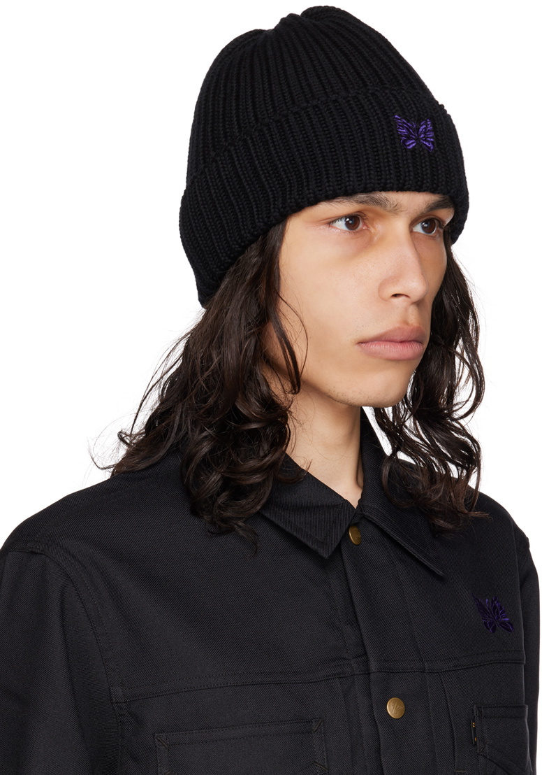 NEEDLES Black Embroidered Beanie