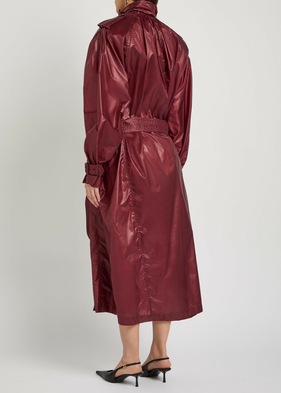 Saint Laurent Lavallière Double-breasted Nylon Trench Coat Bordeaux