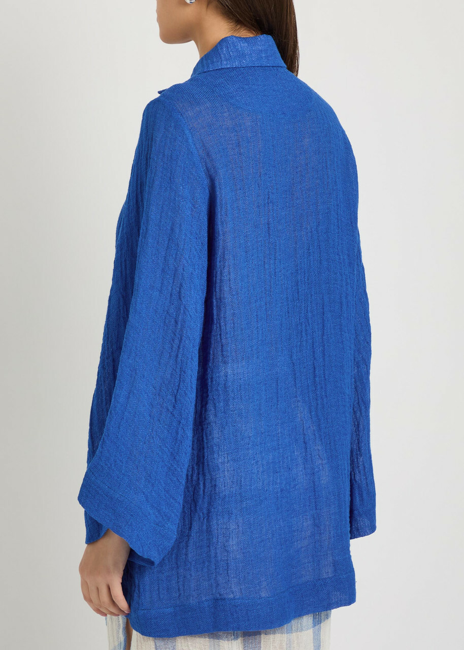 Lisa Marie Fernandez V-neck Linen-blend Tunic Blue
