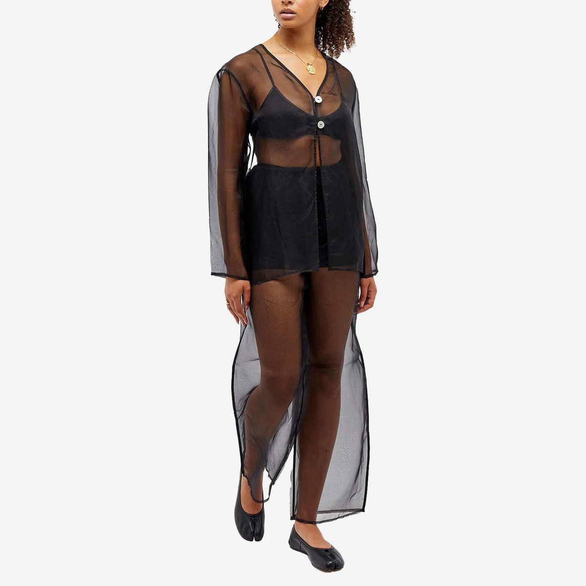 DONNI. Women's Organza Split Shirt in Jet