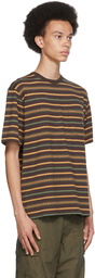 BEAMS PLUS Brown Jacquard Stripe Pocket T-Shirt