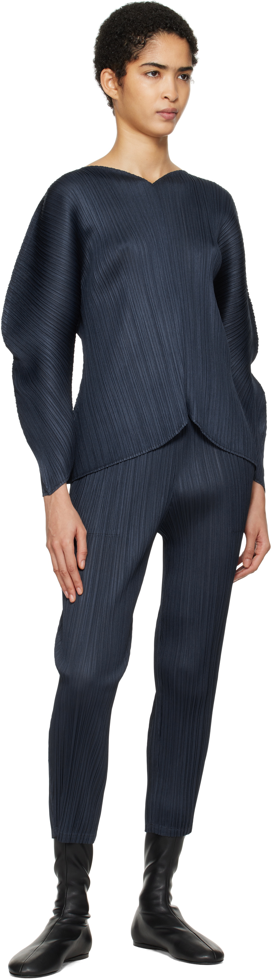 PLEATS PLEASE ISSEY MIYAKE Navy Wormhole Blouse Pleats Please