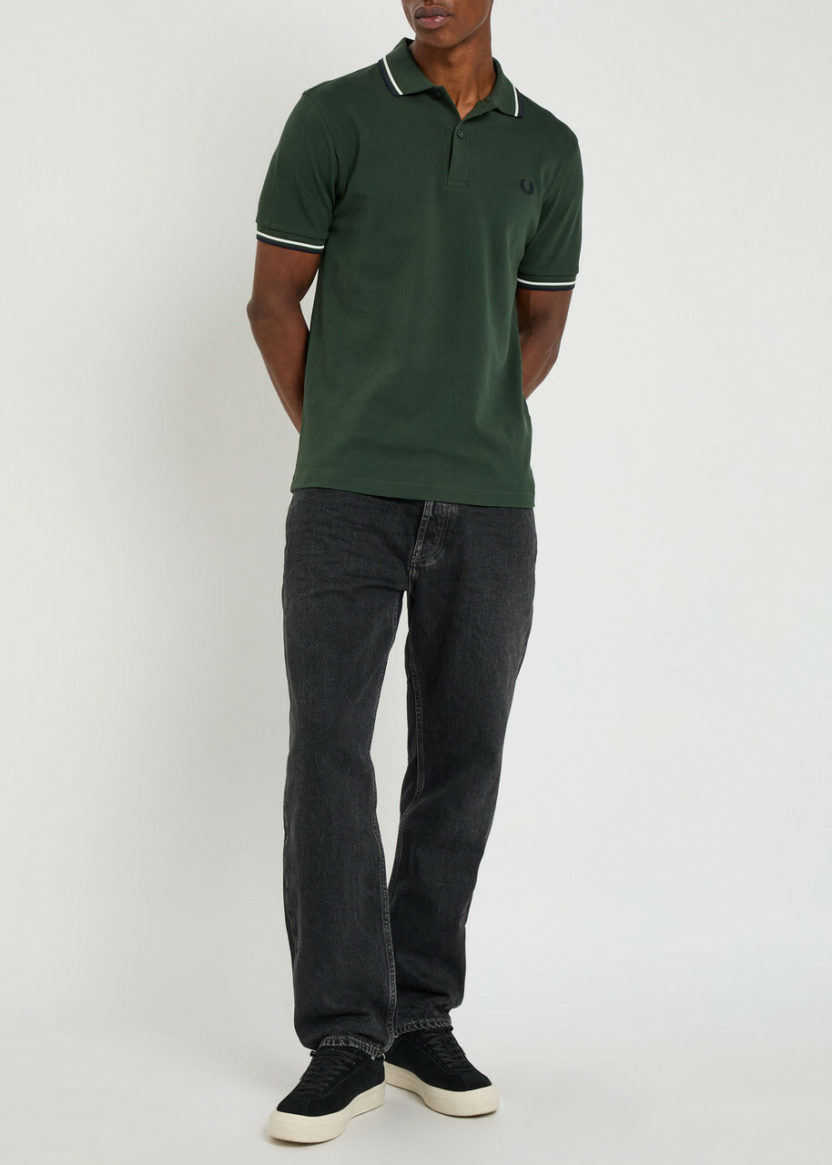 Fred Perry Twin Tipped Logo Piqué Cotton Polo Shirt Dark Green