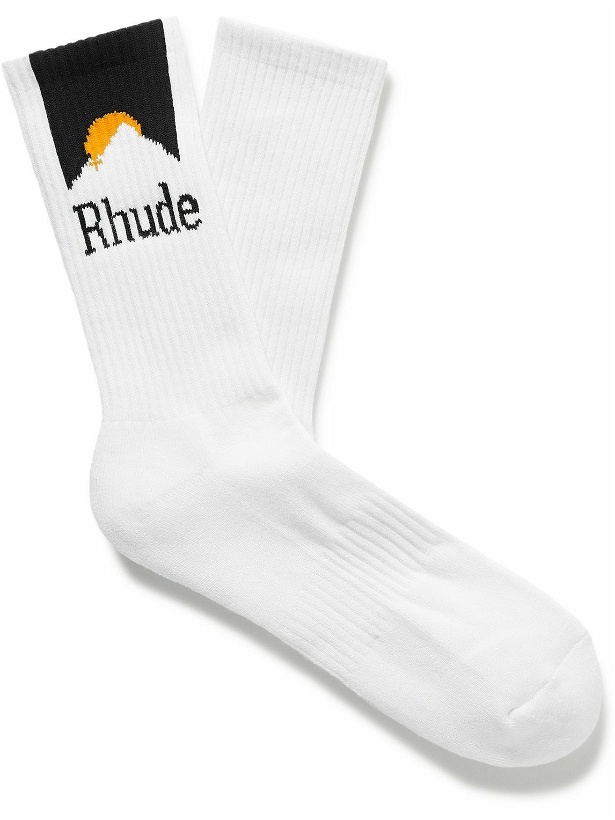 Photo: Rhude - Moonlight Sport Logo-Jacquard Ribbed Cotton-Blend Socks